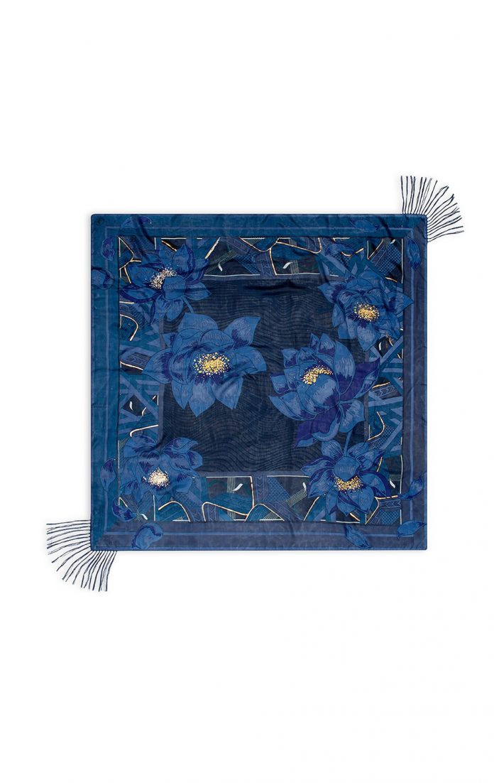 AMENAPIH sjaal scarves flover blauw goud print trendy zomer 2018