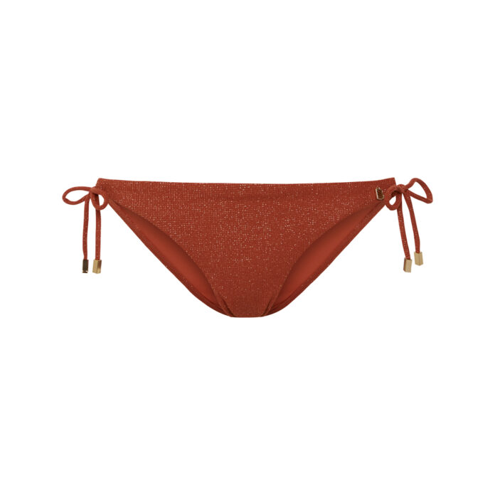 BEACHLIFE BIKINIBROEKJE SIDE TIE EARTHY SHIMMER LUREX - ROOD