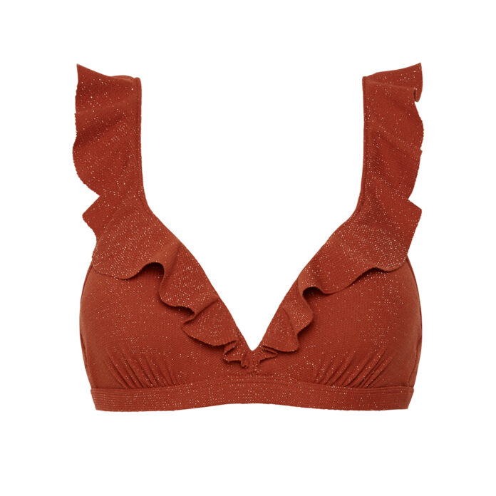 BEACHLIFE BIKINITOP RUFFLE EARTHY SHIMMER LUREX - ROOD