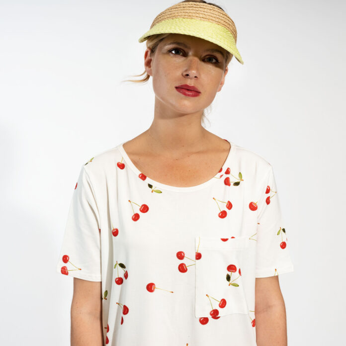 SNURK T-SHIRT JURK DAMES KERSEN - WIT