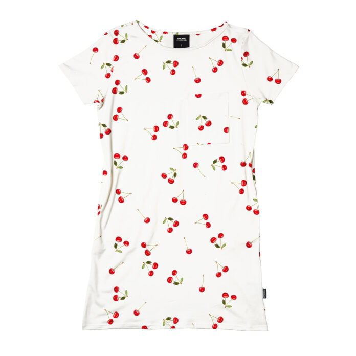 SNURK T-SHIRT JURK DAMES KERSEN - WIT