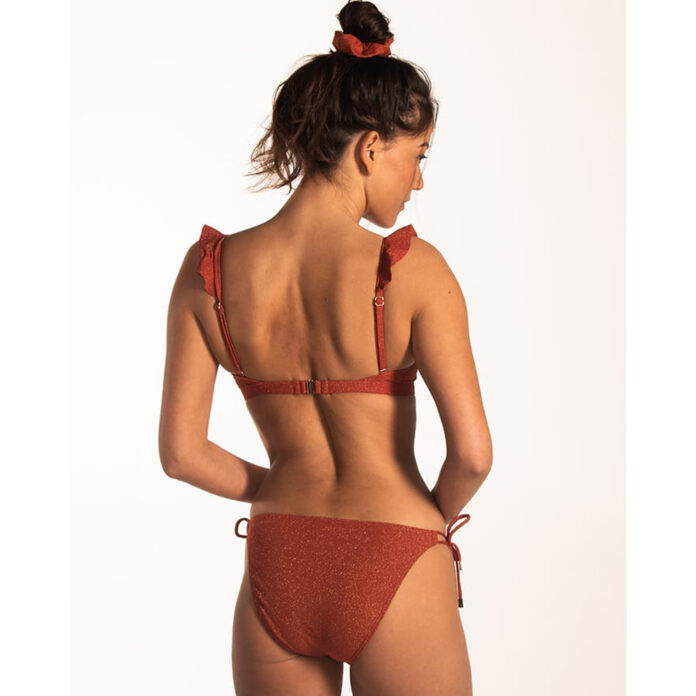 BEACHLIFE BIKINITOP RUFFLE EARTHY SHIMMER LUREX - ROOD